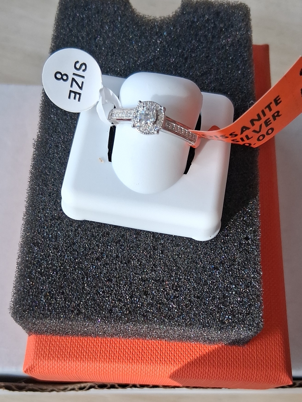 Women's Sterling Silver And Moissanite Halo Engagement Ring - Size 8